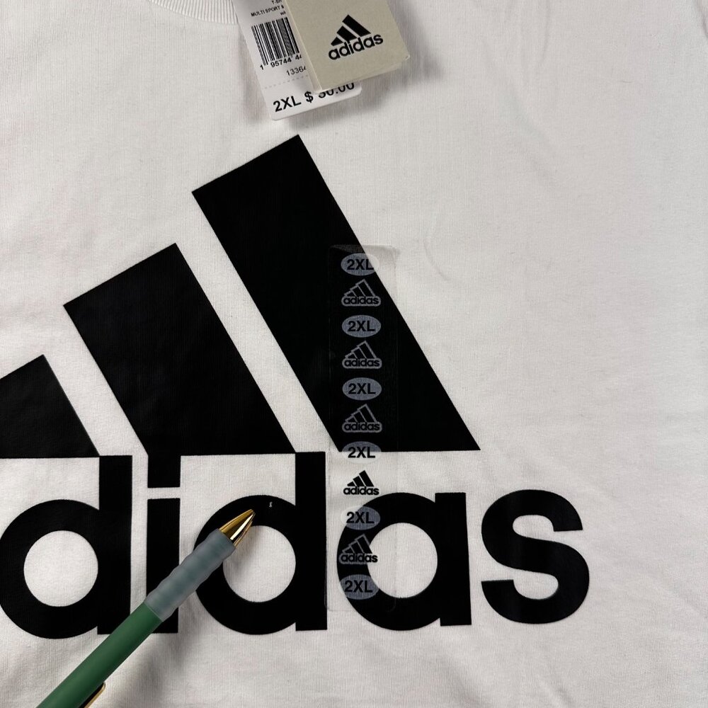 Adidas Mens White Logo Graphic T-Shirt 2XL Cotton Short Sleeve Crew Neck - Picture 7 of 7